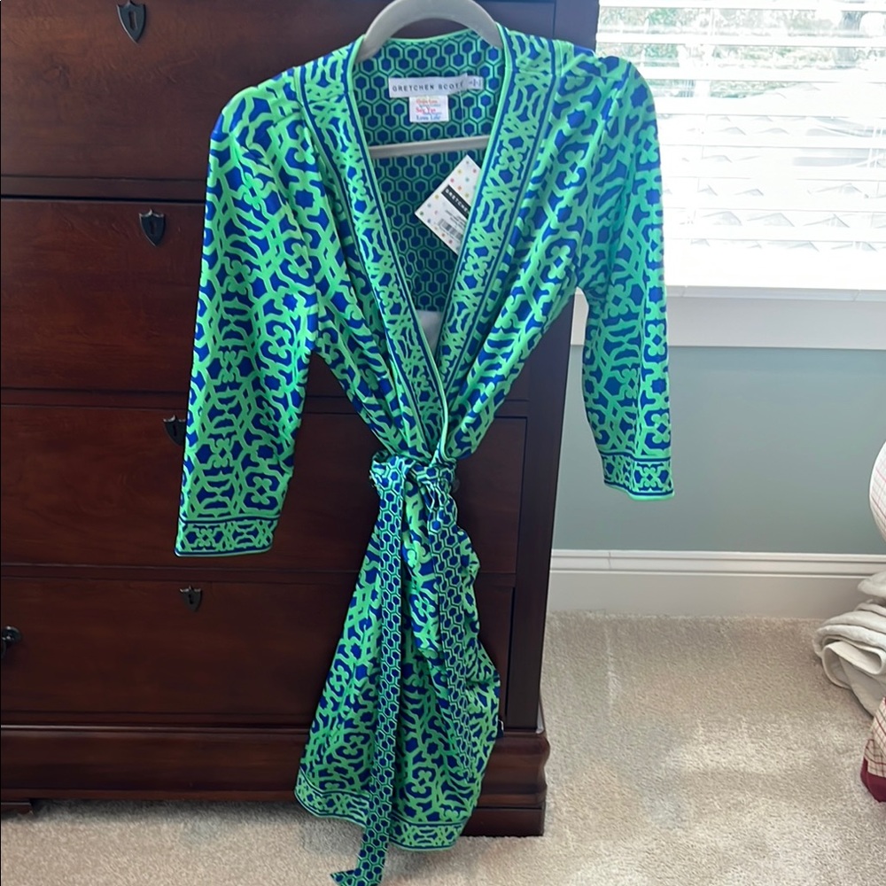 Gretchen Scott Green and Blue Wrap Dress, NWT size L - GORGEOUS dress!